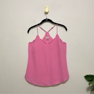 J. Crew Bubblegum Pink Scalloped Edge V-Neck Racerback Tank Top